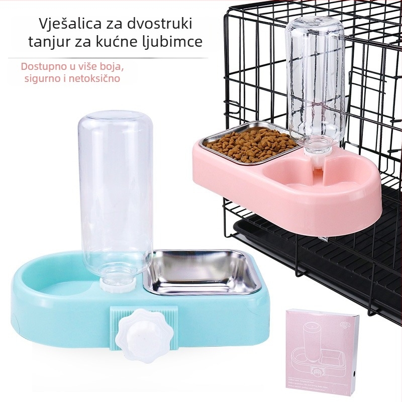 Pet Baihui Viseći Dvostruki Posluževnik za Mačke i Pse – Automatski Dozator Vode i Posuda za Hranu, Plastika