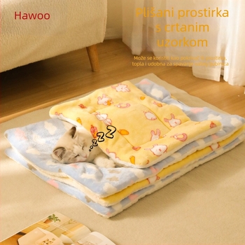 Matrac za kućne ljubimce s crtanim otiskom, flanel Sherpa sloj, debeo, četiri sezone, periva