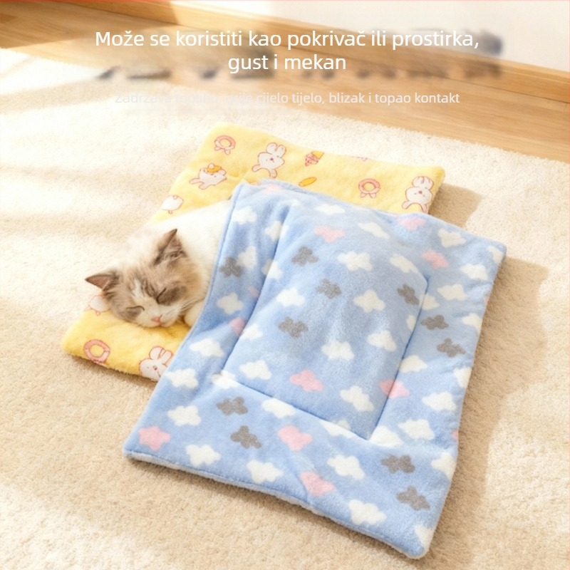 Matrac za kućne ljubimce s crtanim otiskom, flanel Sherpa sloj, debeo, četiri sezone, periva