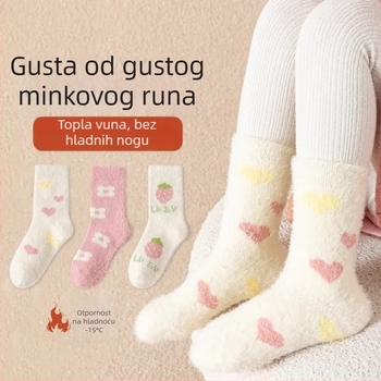 Dječje zimske čarape s Strawberry Mink Fleece — Akril, debeli, crtani uzorak, za djecu 3–8 godina