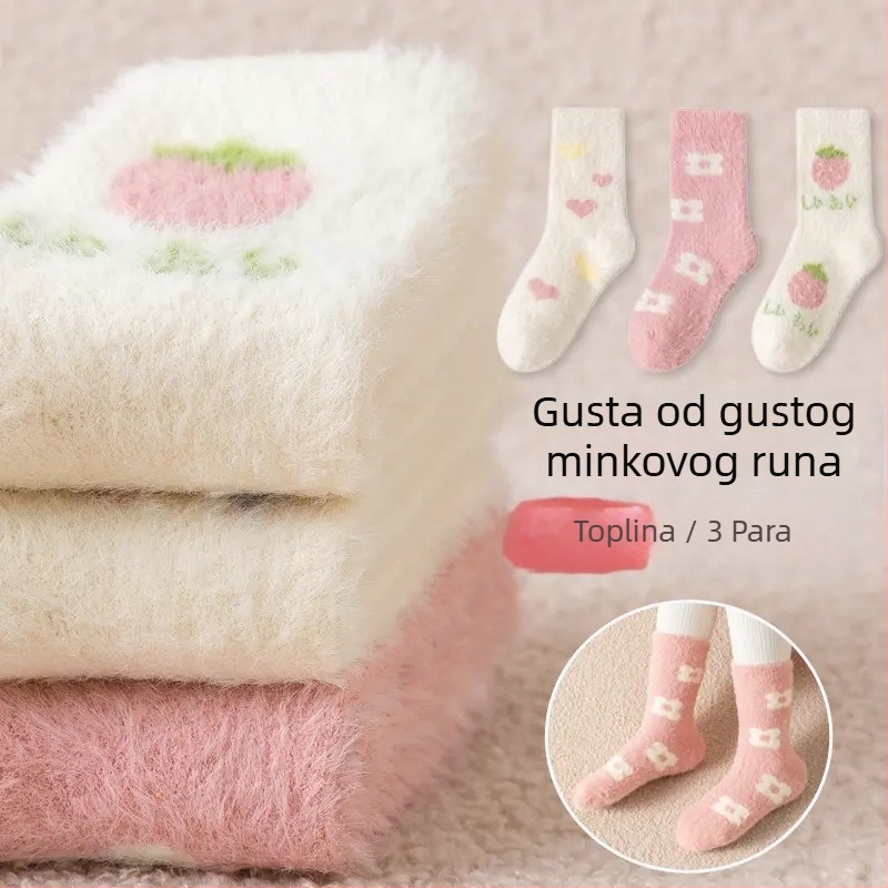 Dječje zimske čarape s Strawberry Mink Fleece — Akril, debeli, crtani uzorak, za djecu 3–8 godina
