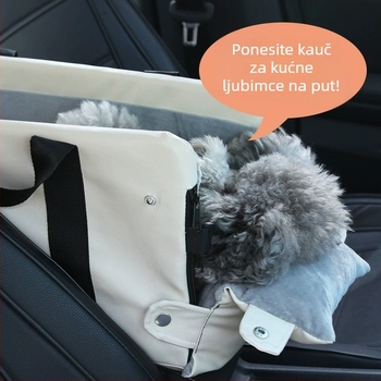 Auto nosač za kućne ljubimce s centralnom konzolom za mačke i male pse — Materijal: PU koža, kristalni velur, protuklizna tkanina; Kapacitet: male mačke i psi; Jednobojni uzorak; Srednja tvrdoća