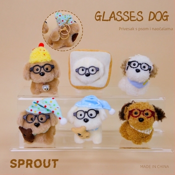 Plišani psić s naočalama i šeširom, privjesak za ključeve; punjenje: PP pamuk; pliš: super mekan kratki pliš; za uzrast 4-6 godina