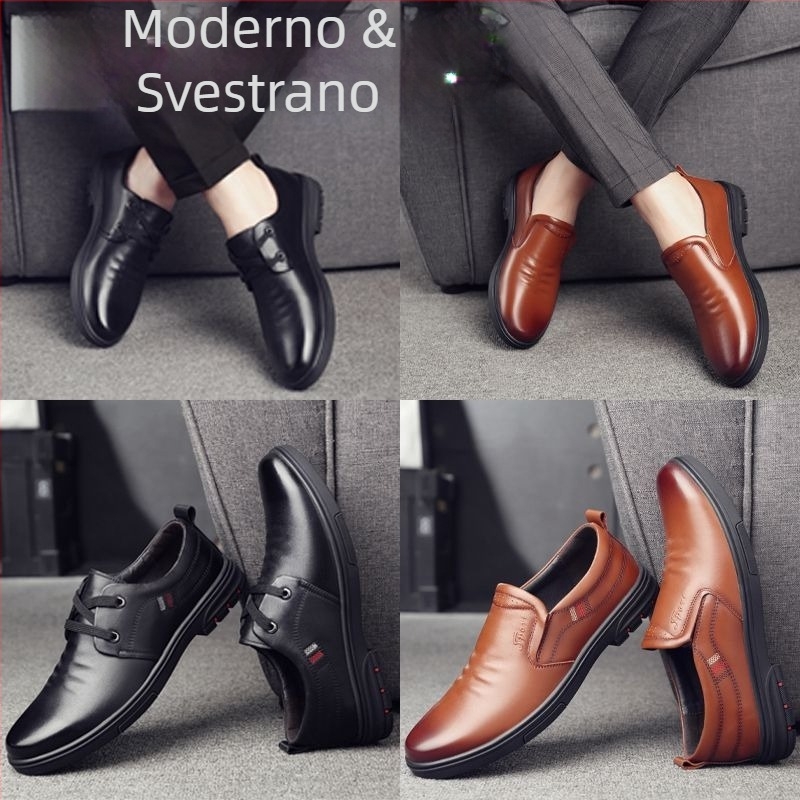 Muške mokasine od prave govedje kože, PU podstava, slip-on, gumeni potplat