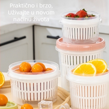 Plastična okrugla kutija za čuvanje hrane s dreniranjem, za voće, češnjak i kriške đumbira, 800–1000 ml