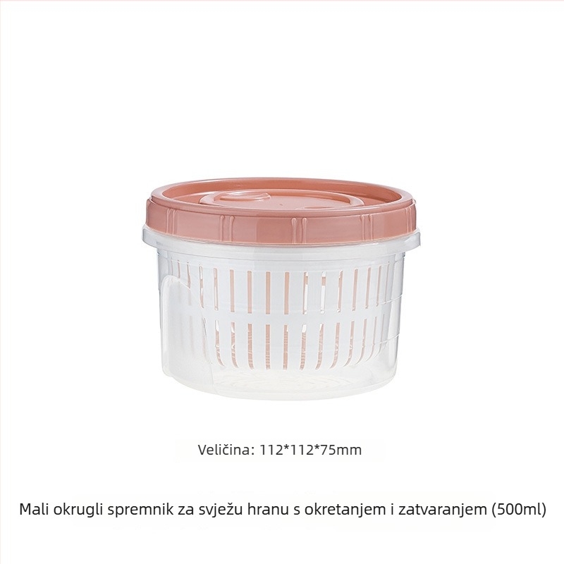 Plastična okrugla kutija za čuvanje hrane s dreniranjem, za voće, češnjak i kriške đumbira, 800–1000 ml