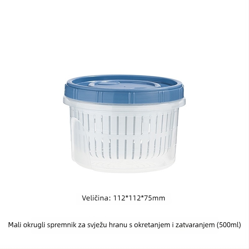 Plastična okrugla kutija za čuvanje hrane s dreniranjem, za voće, češnjak i kriške đumbira, 800–1000 ml
