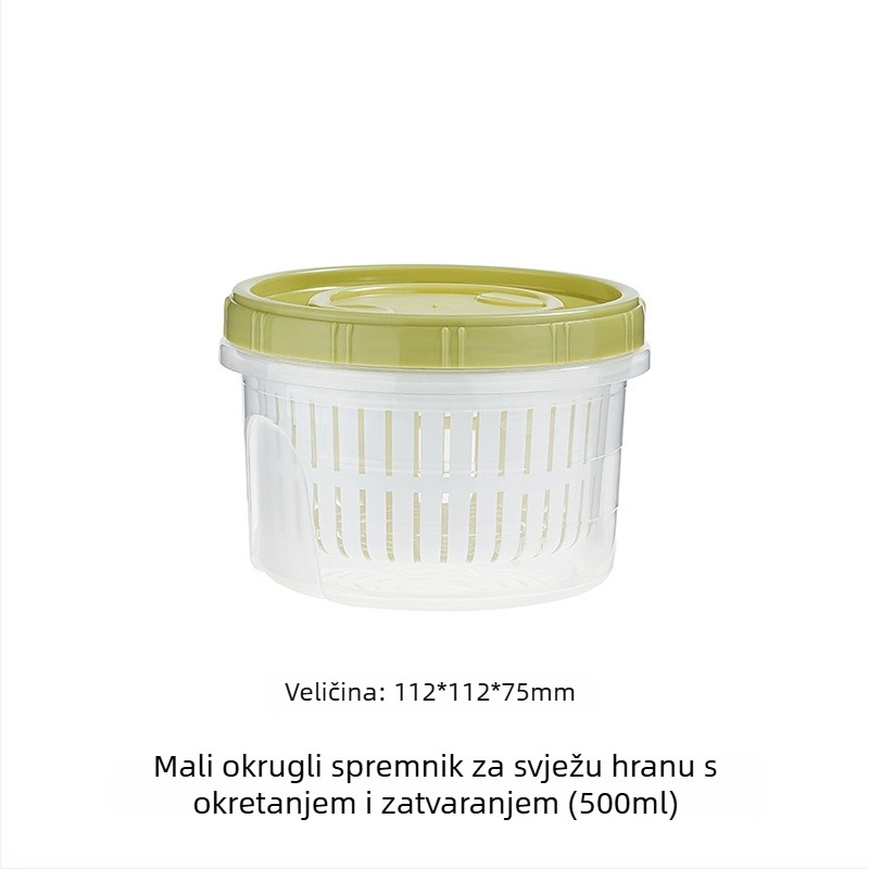Plastična okrugla kutija za čuvanje hrane s dreniranjem, za voće, češnjak i kriške đumbira, 800–1000 ml