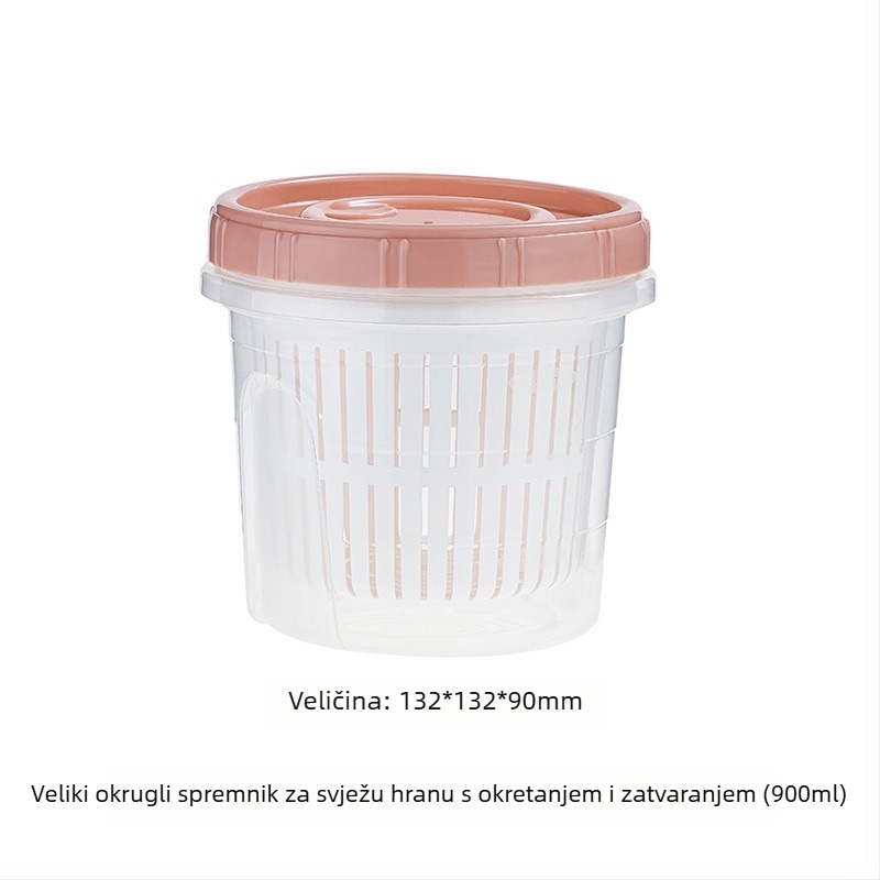 Plastična okrugla kutija za čuvanje hrane s dreniranjem, za voće, češnjak i kriške đumbira, 800–1000 ml