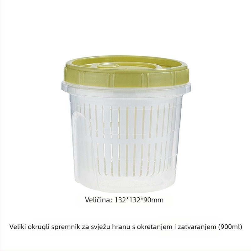 Plastična okrugla kutija za čuvanje hrane s dreniranjem, za voće, češnjak i kriške đumbira, 800–1000 ml