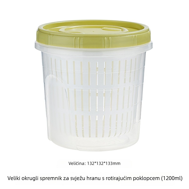 Plastična okrugla kutija za čuvanje hrane s dreniranjem, za voće, češnjak i kriške đumbira, 800–1000 ml