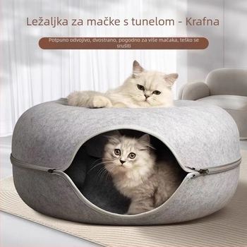 Filc gnijezdo za mačke s tunelom u obliku krofne, toplo utočište mačkama