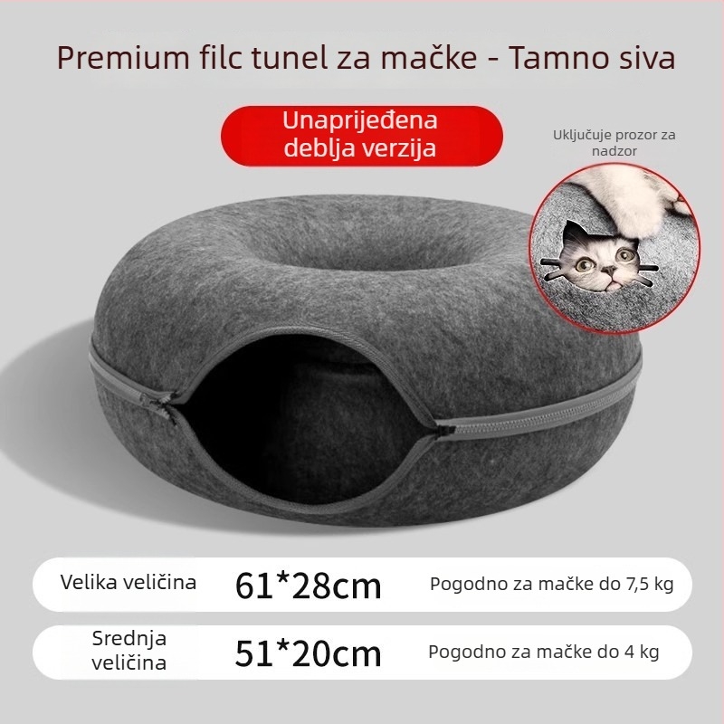 Filc gnijezdo za mačke s tunelom u obliku krofne, toplo utočište mačkama