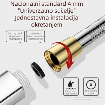 Crijevo za tuš visokog protoka, duljina 1,5–2 m, nehrđajući čelik/bakar, mlaznica otporna na eksplozije, cijev s dvostrukim kopčama