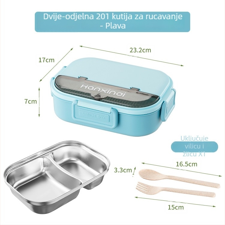 Dijeljena kutija za obrok od nehrđajućeg čelika, izolirana, pogodna za mikrovalnu, 800–1000 ml