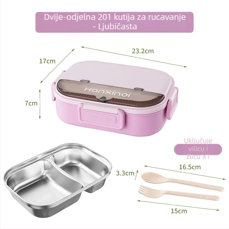 Dijeljena kutija za obrok od nehrđajućeg čelika, izolirana, pogodna za mikrovalnu, 800–1000 ml