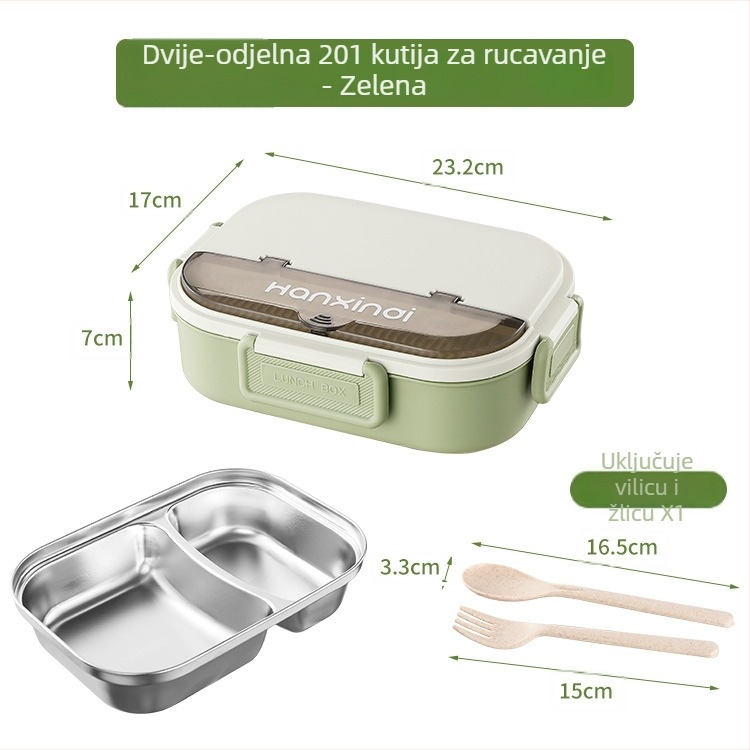 Dijeljena kutija za obrok od nehrđajućeg čelika, izolirana, pogodna za mikrovalnu, 800–1000 ml
