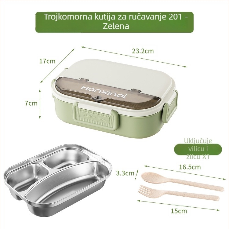 Dijeljena kutija za obrok od nehrđajućeg čelika, izolirana, pogodna za mikrovalnu, 800–1000 ml