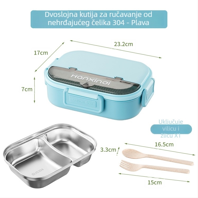 Dijeljena kutija za obrok od nehrđajućeg čelika, izolirana, pogodna za mikrovalnu, 800–1000 ml