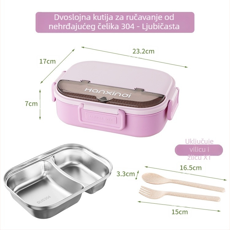 Dijeljena kutija za obrok od nehrđajućeg čelika, izolirana, pogodna za mikrovalnu, 800–1000 ml