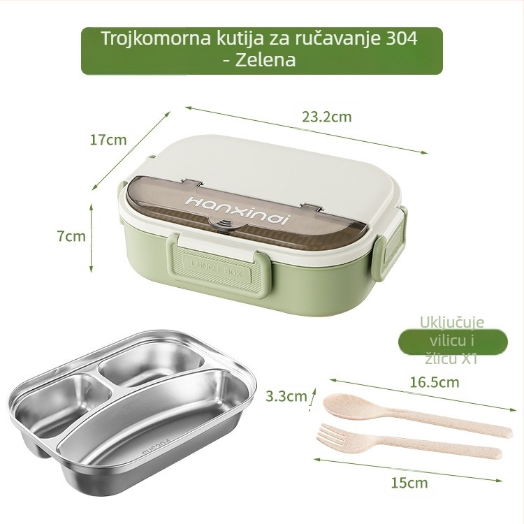 Dijeljena kutija za obrok od nehrđajućeg čelika, izolirana, pogodna za mikrovalnu, 800–1000 ml