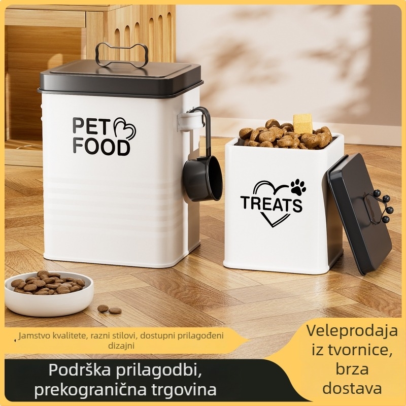 Željezni spremnik za hranu za kućne ljubimce, kvadratni, hermetički zatvoren, s žličicom, kapacitet 4–6 L