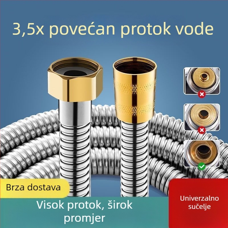 Sprchová glava s visokim protokom i fleksibilnim tuš šipka, nehrđajući čelik, solarno grijanje vode, topla i hladna voda, cijev otporna na eksplozije