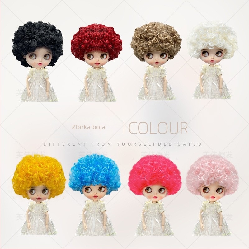 Perika za BJD lutku, kratka kovrčava kosa, model LBB, žica otporna na visoku temperaturu, crtani stil, kovrčav fringe, porijeklo Zhejiang