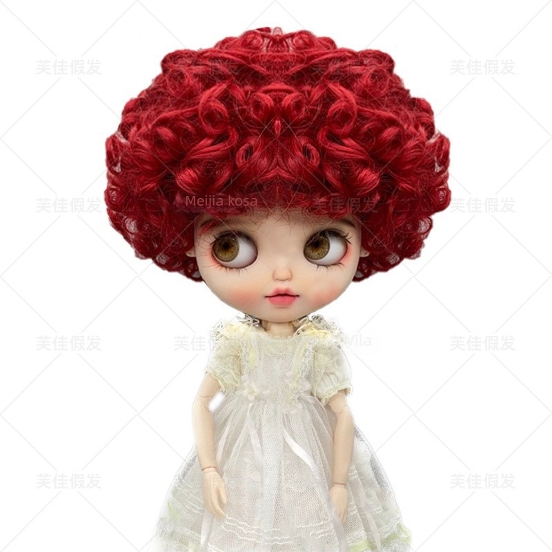 Perika za BJD lutku, kratka kovrčava kosa, model LBB, žica otporna na visoku temperaturu, crtani stil, kovrčav fringe, porijeklo Zhejiang