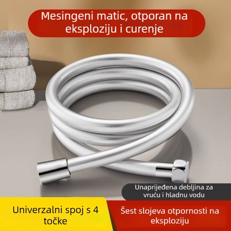 PVC tuš šlauf s nehrđajućim spojnicama, navojni priključak, nominalni tlak 10 bar, radna temperatura 100°C, antifriz i otpornost na visoke temperature