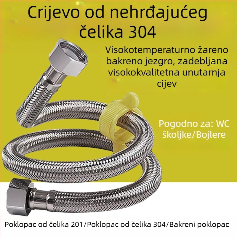Nehrđajući čelični opleteni visokotlačni crijevo, spoj maticom, model 4‑točke, 0,8–1,2 MPa, 0–100 °C
