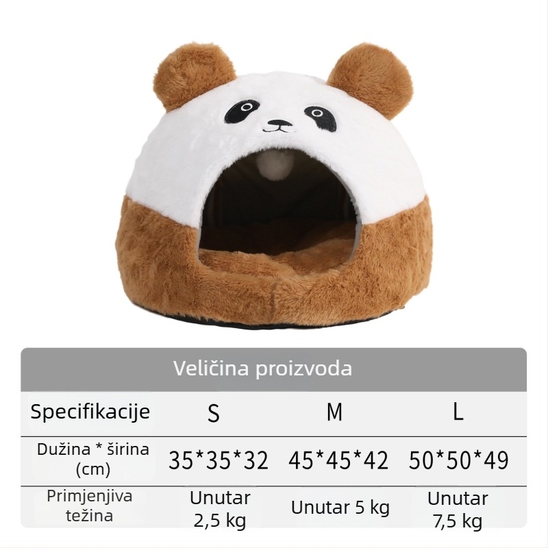 Z Embroidirani Panda potpuno zatvoren kućicu za mačke, toplina za zimu, debeli dizajn, pogodno za male i srednje pse, s uklonjivim i perivim kućicom za mačke
