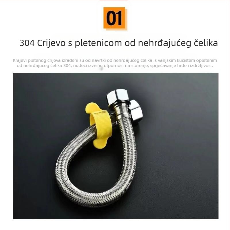 304 nehrđajući čelični opleteni crijevo za dovod vode u WC i bojler, visok tlak, navojni spoj