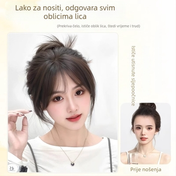 Perika za žene s šiškama, topper za volumen kose, od pravih dlaka, pokriva sive vlasi, pahuljasti visoki vrh, bez šavova i lagana