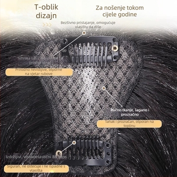 Perika za žene s šiškama, topper za volumen kose, od pravih dlaka, pokriva sive vlasi, pahuljasti visoki vrh, bez šavova i lagana