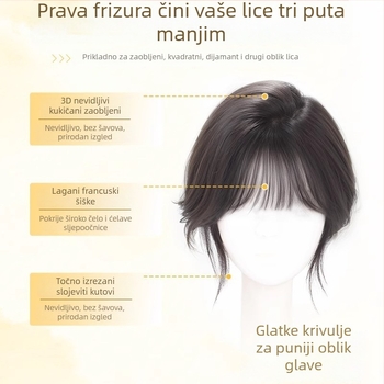 Perika za žene s šiškama, topper za volumen kose, od pravih dlaka, pokriva sive vlasi, pahuljasti visoki vrh, bez šavova i lagana