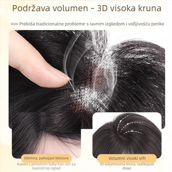 Perika za žene s šiškama, topper za volumen kose, od pravih dlaka, pokriva sive vlasi, pahuljasti visoki vrh, bez šavova i lagana