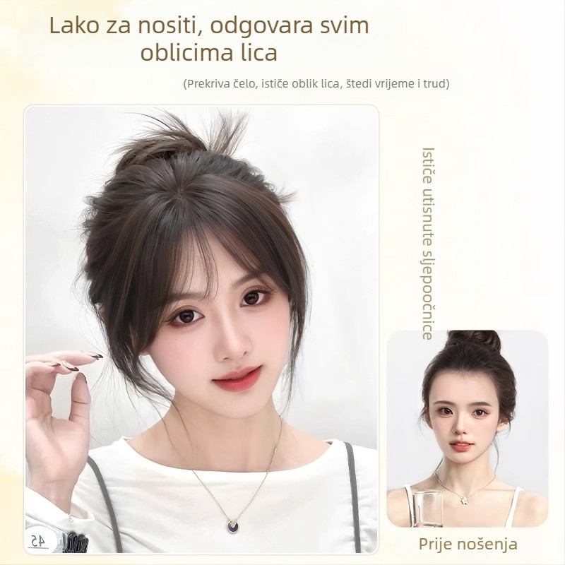 Perika za žene s šiškama, topper za volumen kose, od pravih dlaka, pokriva sive vlasi, pahuljasti visoki vrh, bez šavova i lagana