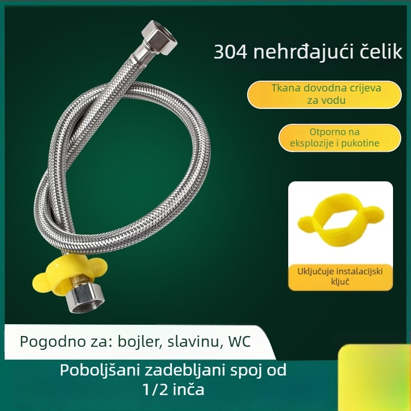 304 nehrđajući čelik pleteni fleksibilni crijevo za WC i bojler, visok tlak, otporno na eksplozije, kućna upotreba, 1/2-inčni priključak za toplu i hladnu vodu