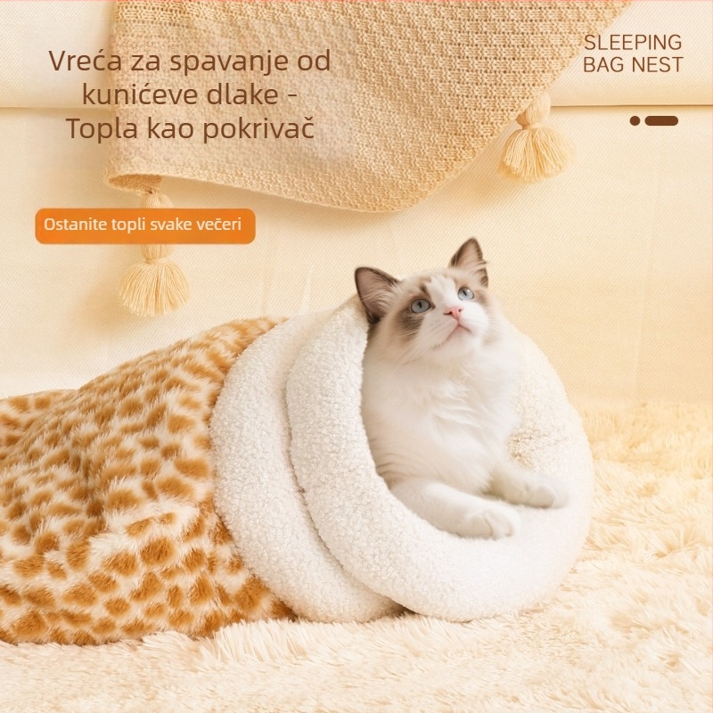 Mačje gnijezdo – plišani spavaći vreć, Riley Cat, za sve sezone, unutarnja uporaba, održava toplinu