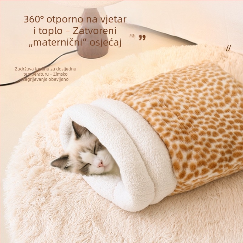 Mačje gnijezdo – plišani spavaći vreć, Riley Cat, za sve sezone, unutarnja uporaba, održava toplinu