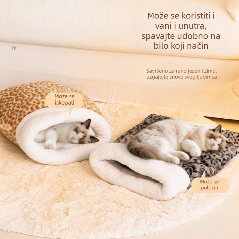 Mačje gnijezdo – plišani spavaći vreć, Riley Cat, za sve sezone, unutarnja uporaba, održava toplinu