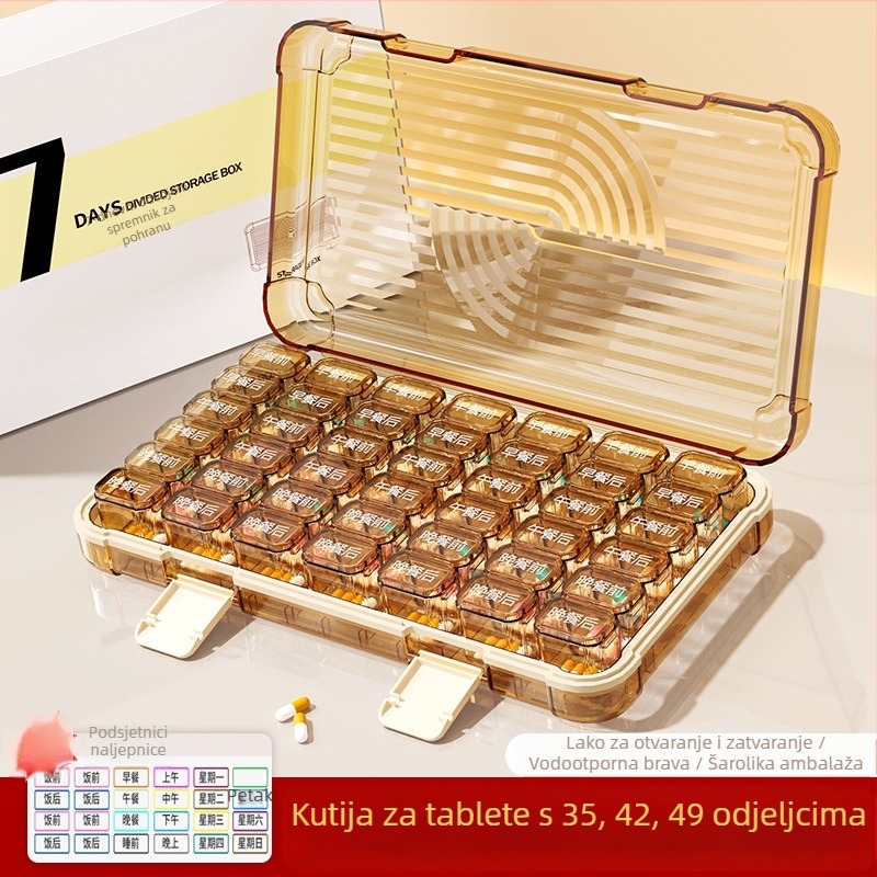Kutija za tablete s 35/42/49 pretinaca, zatvorena, kapacitet 1 L, materijal PP/ABS/silikon.