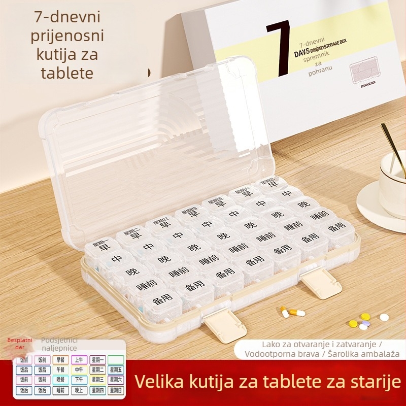 Kutija za tablete s 35/42/49 pretinaca, zatvorena, kapacitet 1 L, materijal PP/ABS/silikon.