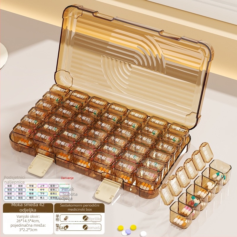 Kutija za tablete s 35/42/49 pretinaca, zatvorena, kapacitet 1 L, materijal PP/ABS/silikon.