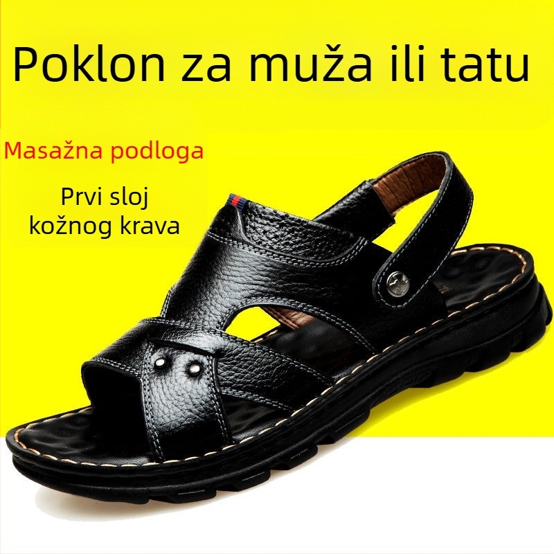 Muške kožne sandale s masažnim uloškom i platformom