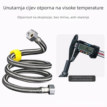 Nehrđajući čelični opleteni crijev, model 1225, nominalni tlak 0,6 MPa, radna temperatura 0–100°C, navojno priključak, za kupaonicu i bojler