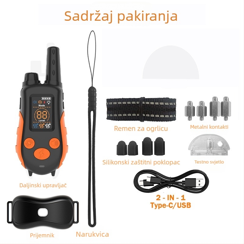 Ovratnik za trening psa s daljinskim upravljačem, silikon, IP67 vodootporan, domet 1000 m, mogućnost prilagodbe logotipa, upute