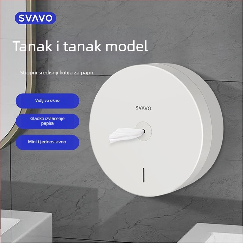 Zidna kutija za papirnate ručnike – ABS, Model V-TH10/V-TH12, Samolijepljiva ugradnja, Vodootporna i višestruka namjena (za papir u rolni)
