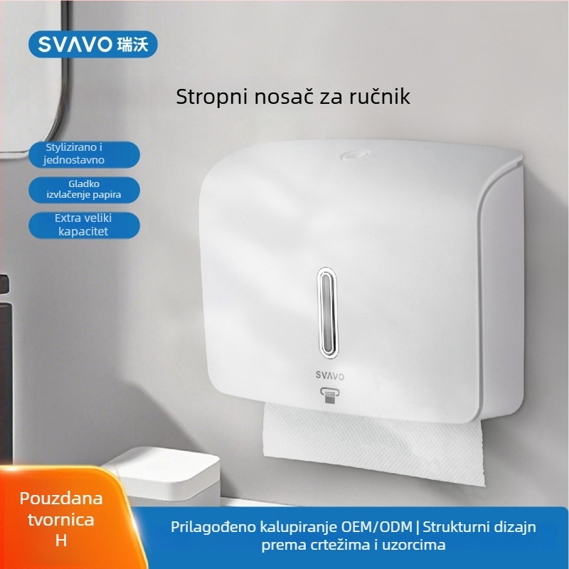 Zidna kutija za papirnate ručnike – ABS, Model V-TH10/V-TH12, Samolijepljiva ugradnja, Vodootporna i višestruka namjena (za papir u rolni)